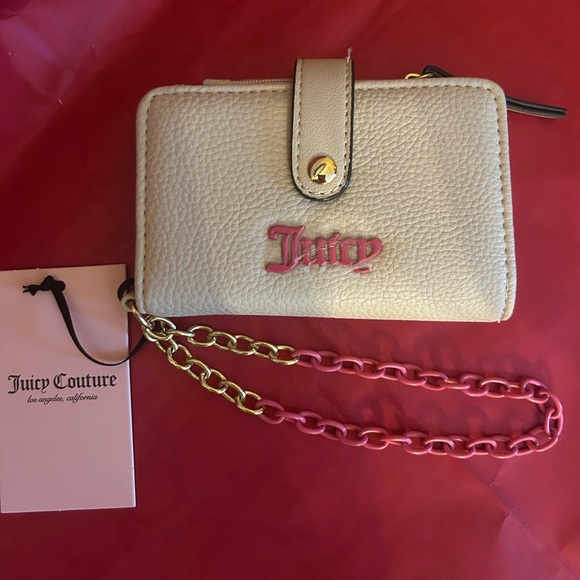 Juicy Couture Handbags - Juicy Couture Cream and Pink Wallet with Chain
